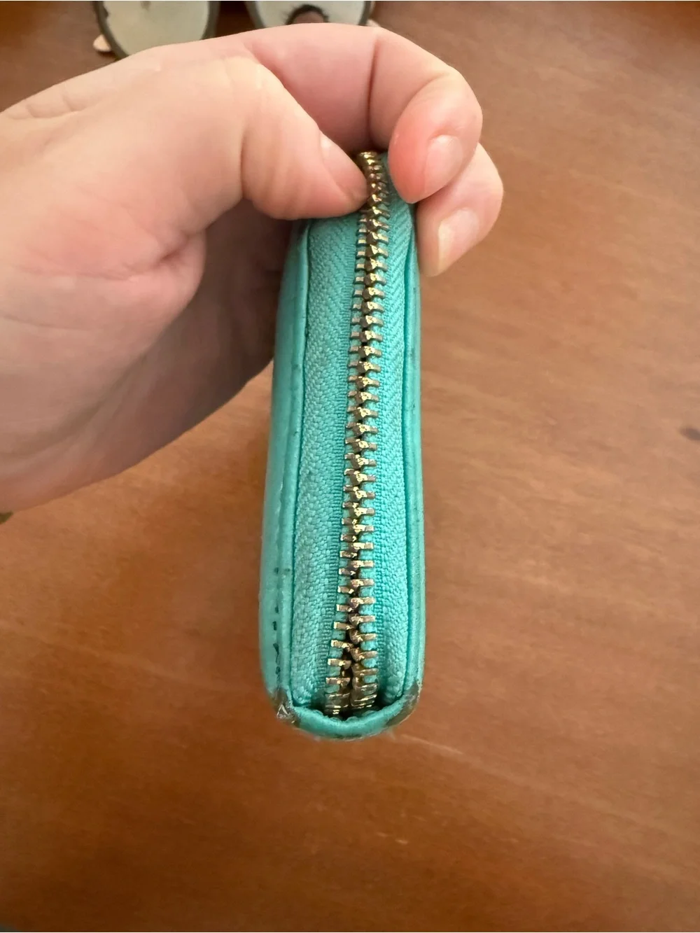 Tory Burch Teal Zip-Around Leather Wallet with Gold Logo
